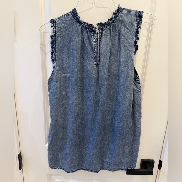 Doe & Rae Ruffled Blue Denim Top - Picture 2 of 5